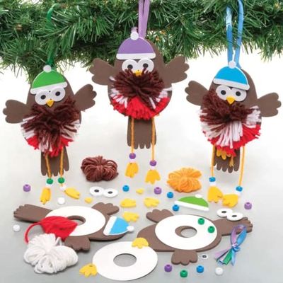Baker Ross FE872 Robin Pom Pom Decoration Kits - Pack of 3, Christmas Crafts, Pom Pom Decorations for Children to Make, Decorate and Display, Creative Activities for Kids, Robin
