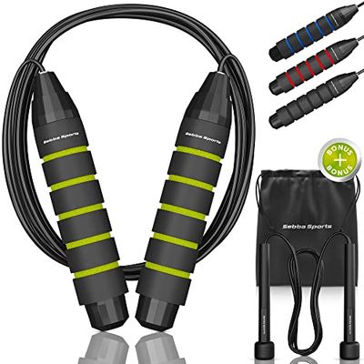 Sebba Sports - Profesionales Sports Jump Ropes - Ajustable - Pesado - Verde - Includes Speed Rope