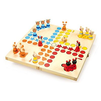 Small Foot Ludo Tiere aus Holz, Gesellschaftsspiel für Groß und Klein, mit Tierchen-Spielfiguren, AB 4 Jahren, 7358, multicolorido
