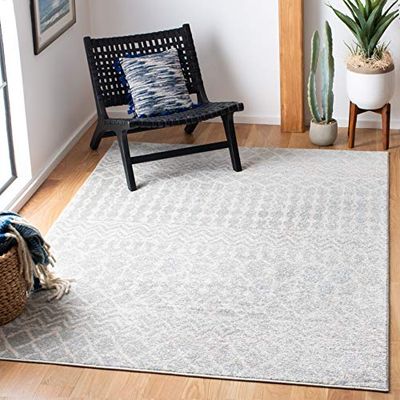 Safavieh Tapis Boho pour Salon, Salle à Manger, Chambre à Coucher - Tulum Collection, Tapis à Poil Court, Gris Clair et Ivoire, 160 x 229 cm
