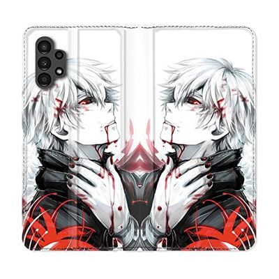 Läderfodral plånbok för Samsung Galaxy A13 4G Manga Tokyo Ghoul Kaneki vit