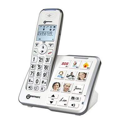 Geemarc Amplidect 295 Photo - Téléphone Fixe Amplifié avec Répondeur, Sonnerie Puissante et Grosses Touches Photo Personnalisables pour Personnes Agées - Perte Auditive Faible ou Moyenne - Version FR