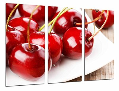 Cuadro Fotográfico Fruteria, Frutas en Plato, Cerezas Rojas Tamaño total: 97 x 62 cm XXL