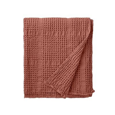 Plaid nid d'abeille Jacquard en Coton, Yogi, Terre Cuite, 130x170 cm, Essix