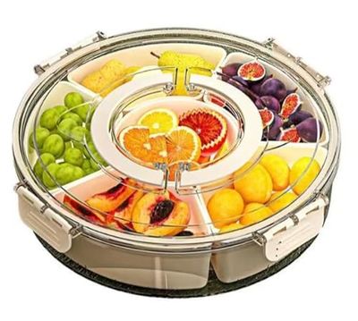 Cozary Caja para snacks Snack Box con 6 Compartimentos para Frutas, 360° Giratoria Refrigerios, Nueces con Compartimentos y Tapa Para Picnic Cocina Snacks Frutas