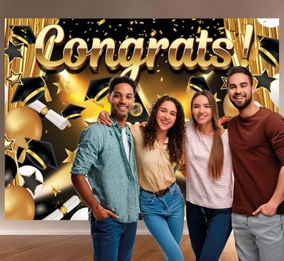 FIESTAS GUIRCA | Photocall Laurea Oro e Nero (220x150 cm) - Decorazione per Feste di Capodanno - Ideale per Celebrazioni ed Eventi di Fine Anno - Oro e Nero