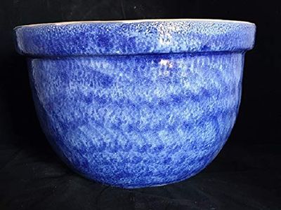 VASO BLU IN CERAMICA DIPINTO A MANO+ SOTTOVASO BLU; CIOTOLA: DIAMETRO CM. 32, ALTEZZA CM. 20. SOTTOVASO CM. 32 MADE IN ITALY TERRACOTTA GIARDINAGGIO FIORIERA