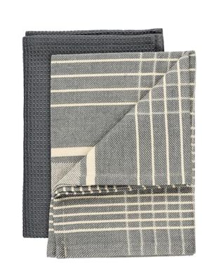 WENKO Torchon de Cuisine Mod. Tito Lot de 2 torchons très absorbants séchage Rapide Gris élégant Coton gaufré et rayé pour Cuisine 45x65 cm