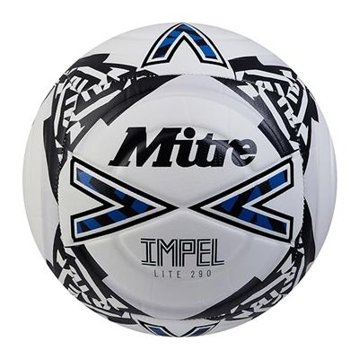 Mitre Impel Lite 290 Pallone da calcio, resistente, leggero, bianco/nero/blu, 4