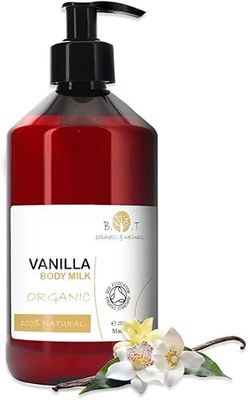 B.O.T Cosmetic & Wellness - Skyddande fuktgivande kroppsmjölk | Ekologisk vaniljparfymerad | Långvarig återfuktning | vegetabiliska mjukgörare | Uppstramande vård, 250 ml