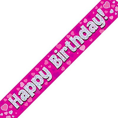 Oaktree Ltd Happy Birthday banderoll, folie, rosa, 270 x 12 x 0,1 cm