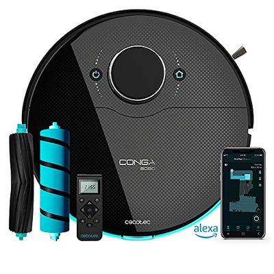 Cecotec Robot Aspirateur Conga 8090 Ultra. Technologie Laser, Puissance maximale de 12000 Pa, Brosse Cepillo Jalisco, RoomPlan 3.0, APP, Brosse Spéciale pour Les Poils d'animaux