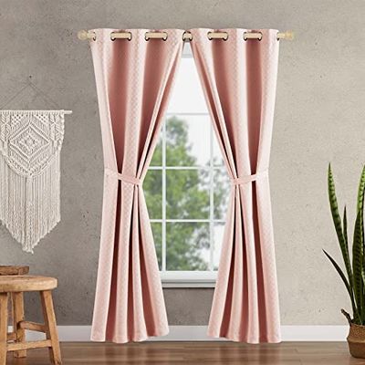 Jessica Simpson – Faye Textured Ultimate Blackout Curtains | Set of 2 Panels and 2 Tiebacks | Privacy Drapes | Premium Grommet Header | 38" x 84" | Rose