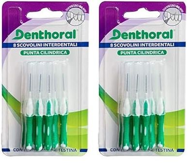 Denthoral 8 brossettes interdentaires à bout cylindrique de diamètre 0,3 mm avec capuchon de protection hygiénique - 21 g (Lot de 2)