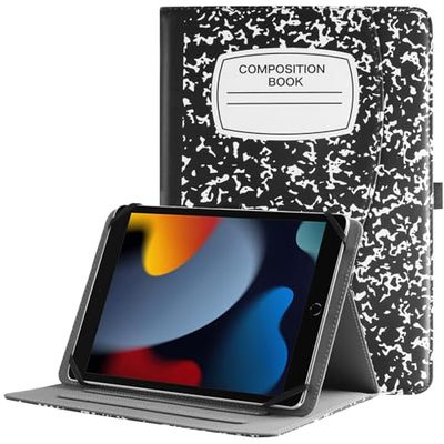 HGWALP Universele hoes voor 9", 9.7", 10.1", 10.2", 10.5", 10.9", 11" inch tablet, Multi-Viewing Angles Stand Folio hoesje Cover met handband voor iPad, Samsung, Andere 9-11 inch tablet,composition bk