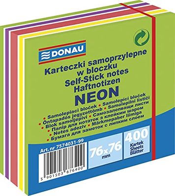 DONAU 7574031-99 Notes Cube - Bloc de notas adhesivas (76 x 76 mm, 1 x 400 hojas, cuadrados, para oficina y escuela)