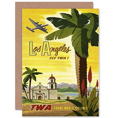 Wee Blue Coo TRAVEL TWA AIRLINE LOS ANGELES CALIFORNIA PALM USA GREETINGS CARD