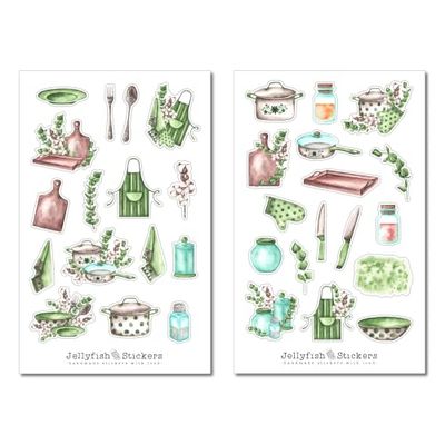 Set di adesivi per la cucina verde - Sticker libro di cucina, sticker diario, sticker cucina, ricettario, casa, sticker, sticker ricette