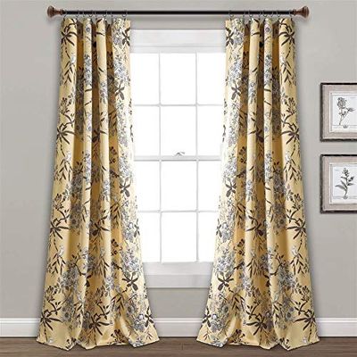 Lush Decor Rideaux Jardin botanique avec imprimé Floral et Oiseaux filtrant la lumière pour Salon, Salle à Manger, Chambre à Coucher, Jaune, 132,1 x 213,4 cm (l x L), Lot de Deux