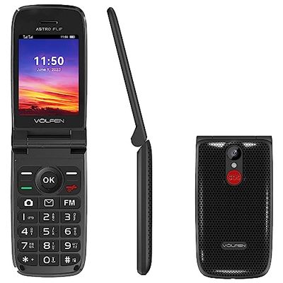 VOLFEN ASTRO FLIP - Teléfono móvil de Tapa para Mayores, Botones y Teclas Grandes, fácil de Usar, botón SOS, USB-C, Color Negro
