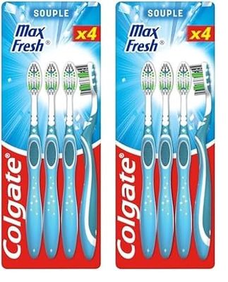 COLGATE – Cepillos de dientes Max Fresh – Suave – Aliento fresco – Ayuda a eliminar la placa dental – Juego de 4 (Paquete de 2)