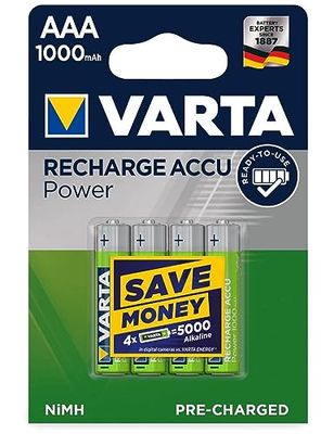 Varta 1 x 4 Professional Nimh 1000 Mah Aaa Hidreto de metal de níquel (Nimh) 1000 Mah 1,2 V bateria recarregável - bateria ilha recarregável (1000 Mah, níquel-metal hidreto (Nimh), Aaa, 1,2 V, Prata.