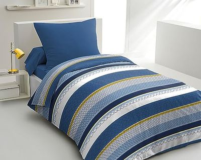 Home Linge Passion Stanis - Juego de Funda nórdica (140 x 200 cm), Color Azul