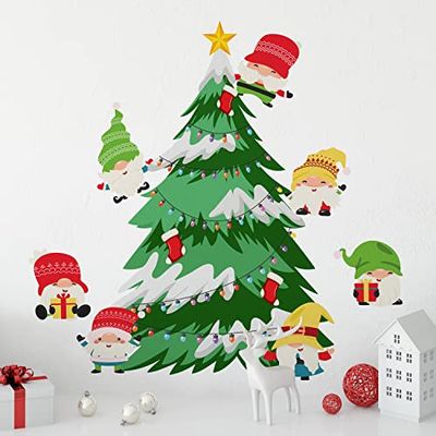 WALPLUS Christmas Decorations Wall Stickers Xmas Tomte Gnome Tree Wall Art Display Decals Living Room Home Living Room Bedroom DIY Gift