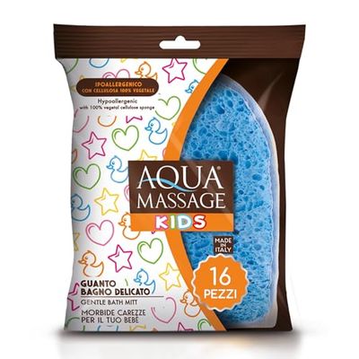 ARIX | 16 Hypoallergenic Gloves for the Body of the Aqua Massage Kids Line, Gentle Cleansing Sponge Glove, in Hydrophilic and Vegetable Cellulose Sponge, Baby Bath – 16 Pieces