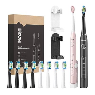 Bitvae Sonic toothbrushes with tips set and 2 toothbrush holders D2 D2 (pink and black)