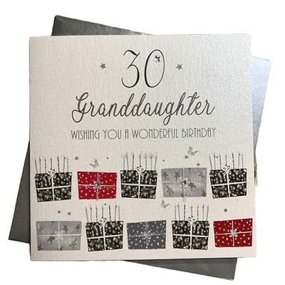 WHITE COTTON CARDS bdp30-gran.d 30" Wishing You a Wonderful Birthday Granddaughter, handgemaakt, 30e verjaardag, wit