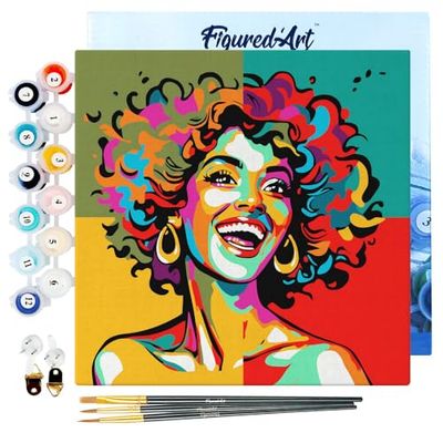 Figured'Art Mini Peinture par Numéro Adulte 20x20cm avec cadre Femme Latina Pop Art - Petit Format Kit de Loisir Créatif DIY Numéro d'Art Complet