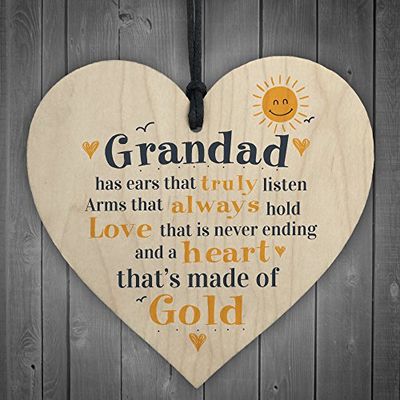 RED OCEAN Fathers Day Wooden Heart Plaque Dad Grandad Grandpa Birthday Gift From Grandchildren
