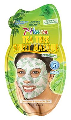 7th Heaven Tea Tree Sheet Masque with Pressed Tea Tree, Squeezed Bearberry and Crushed Spearmint to Stimulate and Wake Up Skin, Ideal for Oily and Combination Skin