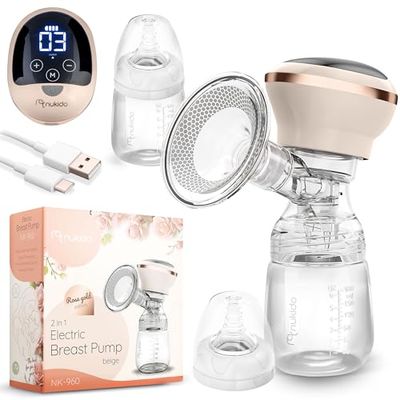 Nukido Extractor de leche eléctrico 3 modos portátil LED pantalla libre BPA silicona beige oro