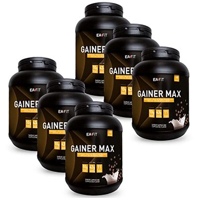 EAFIT GAINER MAX 1,1kg - Cappuccino - FORMAT ECO 6 POTS 6,6kg - Protéine Musculation - Whey + Å’uf - Prise De Masse Musculaire- Apport Calorique- Vitamines Minéraux- 108 Portions -Certifié Anti-dopage