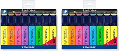 STAEDTLER 364 A WP8 Textsurfer Classic Highlighter Bonus Pack - Assorted Colours (Pack of 12 + 2 FREE)
