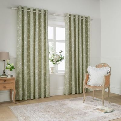 Wylder Nature Paire de Rideaux occultants à œillets Bella – 100% Coton, Doublure Florale botanique Naturelle (Sauge – L 183 x l 168 cm – 2 Panneaux)