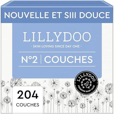 LILLYDOO Przyjazne dla skóry pieluchy dla niemowląt – rozmiar 2 (4-8 kg), pudełko miesięczne (204 szt.), bezpieczna ochrona przed wyciekiem, miękkie, bez perfum i balsamów do skóry wrażliwej