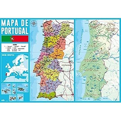 Grupo Erik Portugal Map Desk Mat in Portuguese | 13.5 x 19.5 inches - 34.5 x 49.5 cm Pad Desk Protector Mat | Cute Stationery, Back to School Supplies