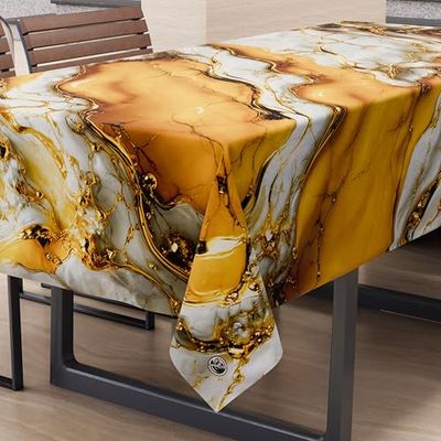 PETTI Artigiani Italiani - Vlekafstotend tafelkleed, rechthoekig, voor keuken, elegant, marmereffect, geel, 6 plaatsen (140 x 180 cm), 100% Made in Italy