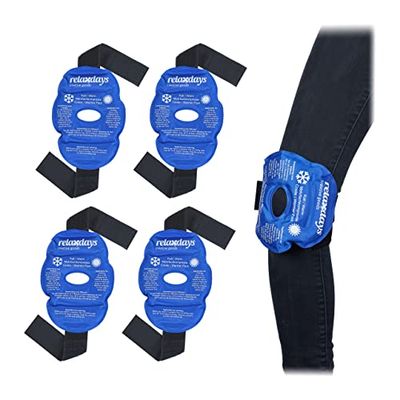 Relaxdays cold pack knie, set van 4, herbruikbare hot packs, blessure, pijn, ontsteking, gelpack met klittenband, blauw