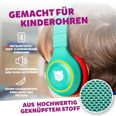 tigermedia tigerbuddies Bluetooth Children's Headphones, Adjustable Fit & Soft Pads, Children's Headphones with Volume Limiting, Jack Plug & Bluetooth, 8 Hours Wireless, Red/Grey