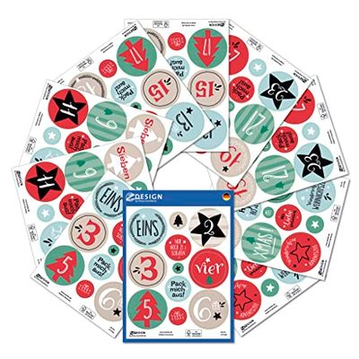 AVERY Zweckform 51010 Advent Calendar Numbers (Christmas Stickers, Self-Adhesive Advent Numbers 1-24, DIY Advent Calendar, Christmas Decoration, Crafts, Button, Star Stickers, Gifts)