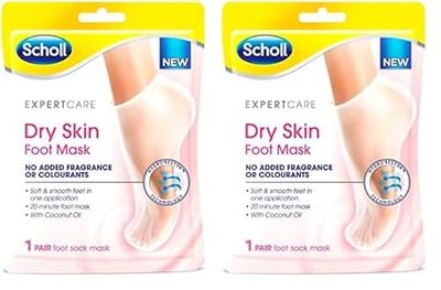 Scholl ExpertCare Dry Skin Foot Mask - Nourishing Foot Mask with Coconut Oil, Urea, and Shea Butter - 24-Hour Moisture for Dry Foot Skin - 1 Pair of Foot Mask Socks, One Size (Pack of 2)