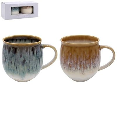 Mindre & Pavey reaktiv glasyr muggar för te och kaffe | stor keramisk lergods mugg 400 ml för kök | premiumdesign reaktiv glasyr S2 muggar 2 ASST stengods mugg set med 2 – element
