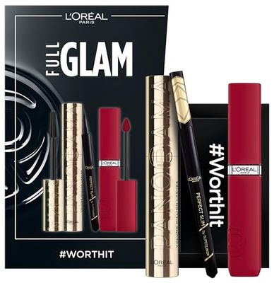 L'Oréal Paris Set trucco con mascara, eyeliner e rossetto, Volume Million Lashes Mascara (nero), Infaillible Matte Resistance (rosso), Superliner Perfect Slim (nero), 3 pezzi