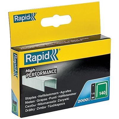 Rapid Caja de Grapas de Corona Plana para Plástico, Cartón y Alfombras N.º140 de Acero Galvanizado, 14 mm – 2.000 Grapas