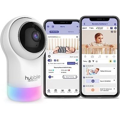 Hubble Pal Glow WiFi Smart Hd1080P Remote Pan, tilt en zoom camera met bidirectionele talkback voor het bewaken van baby's en huisdieren, wit