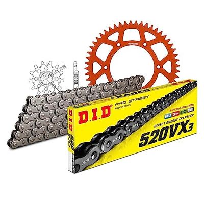 Kettingset DID Alu 520VX3 / 116 eindeloos oranje voor Husqvarna FE, Husaberg KTM SX-F Racing EXC i.e. Sixdays 250-505 cc Bj. 2003-2020